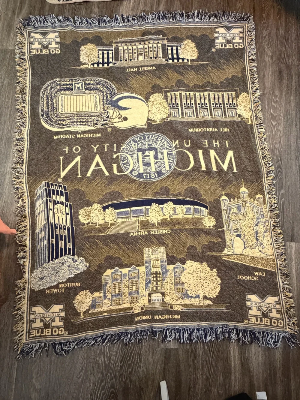 University of Michigan Woven Tapestry Throw Blanket Stadium Campus Go Blue